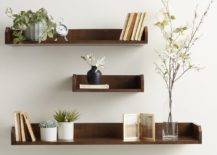 Floating shelves in an entryway.