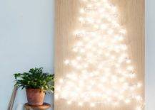 DIY String light white christmas tree on wall