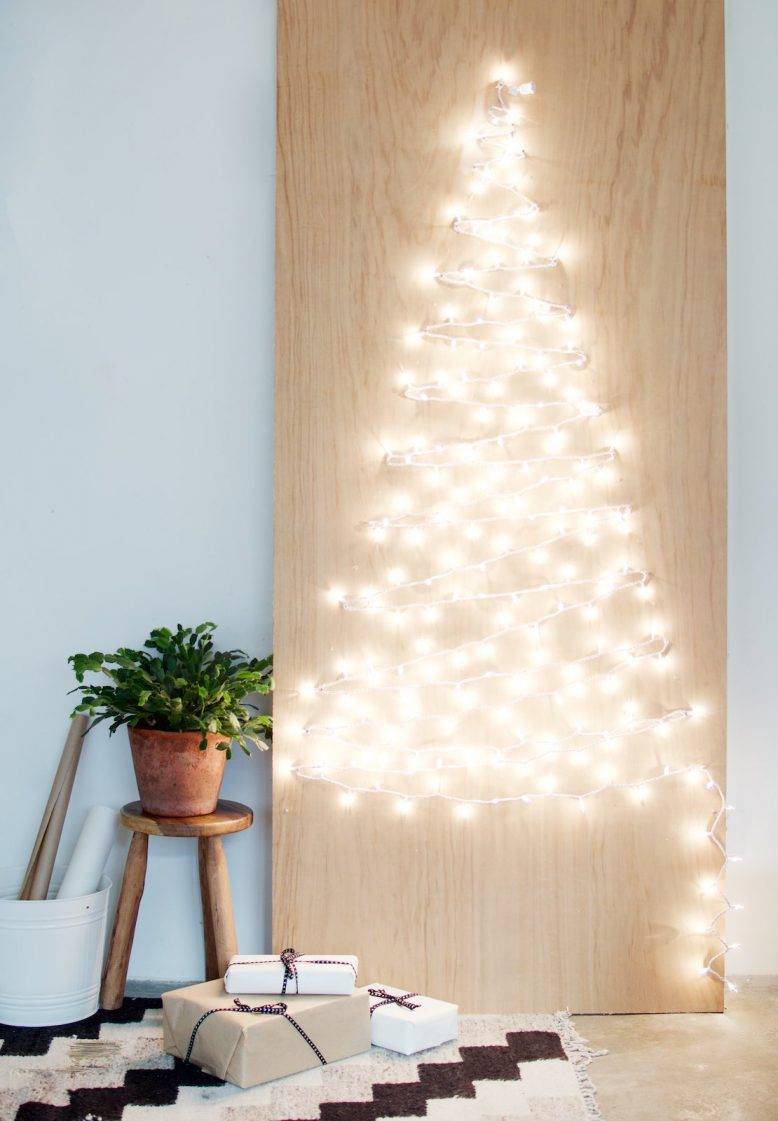 DIY String light white christmas tree on wall