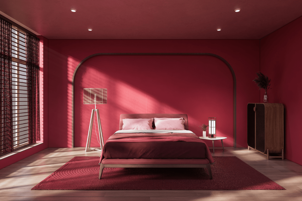 mauve red japanese style bedroom
