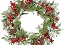 red berry wreath with lambs ear