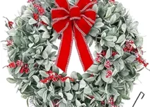 lambs ear christmas wreath with red bow