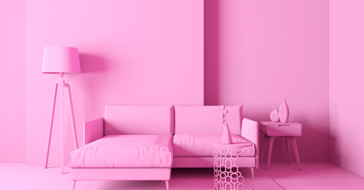 Living room that has pink everything.