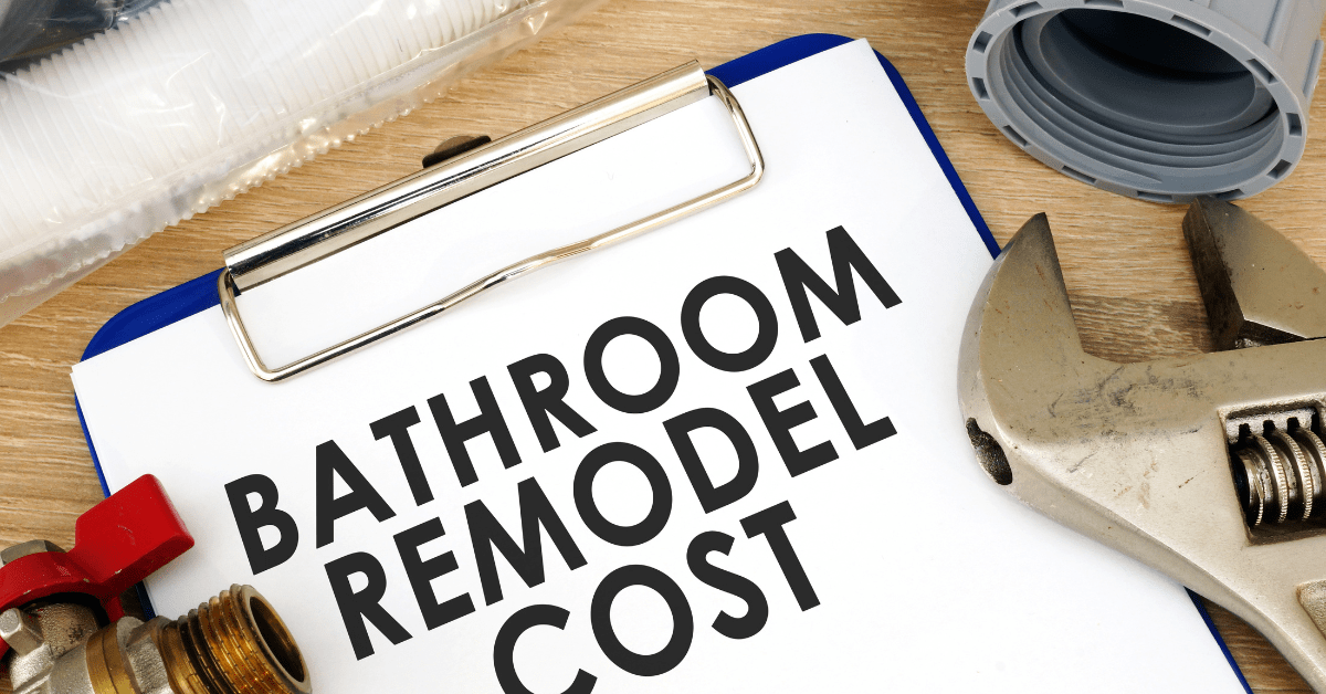 Clipboard with paper that reads "Bathroom Remodel Cost"