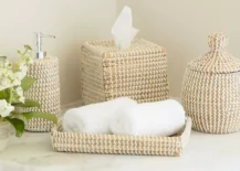 rattan bathroom accessories tissue paper holder tray and soap dispenser